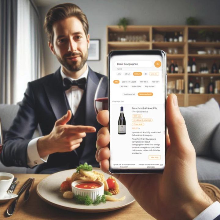 En person tittar på taysta Ai-sommelier efter ett passande vin till maten