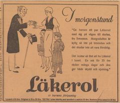 Farbror Läkerolius lanserades först i en annons som publicerades den 20 september 1927. Morgonstund-annonsen publicerades i Svenska Dagbladet, 12 December 1932.