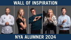 Fem porträtt i ett collage med texten "Nya alumner 2024".