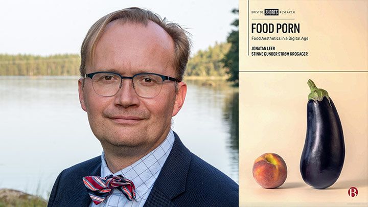 Jonatan Leer och omslaget på boken Food Porn