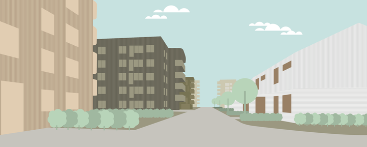 En tidig skiss över området i Gråbo där Gläntan ska växa fram.