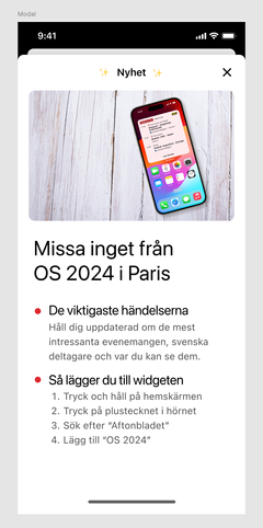 Sportbladets widget för mobilen så att intresserade enkelt kan lägga till OS-schemat på startskärmen.