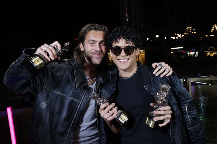 Benjamin Ingrosso och Omar Rudberg blev kvällens stora vinnare när Rockbjörnen 2024 firades i går på Gröna Lund i Stockholm. Foto: Magnus Sandberg/Aftonbladet