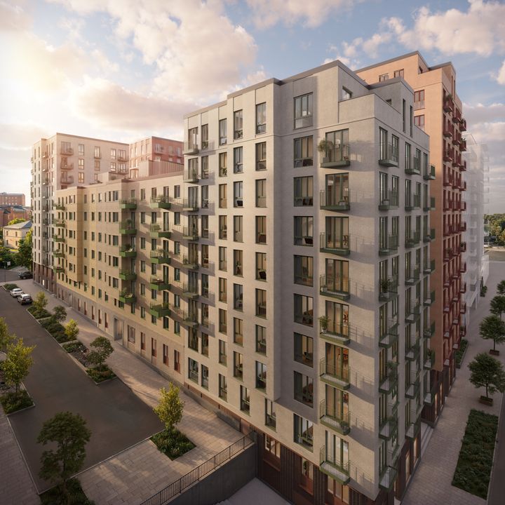 Illustration på bostadskvarteret Haga Heights.