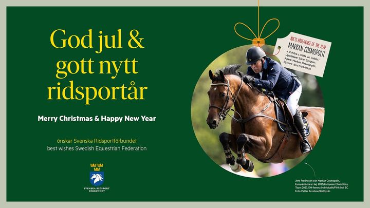 Årets häst: Markan Cosmopolit. Europamästare i lag 2023, EM-femma individuellt. Ägare: Strömsholms Marketenteri/Interbreed AB, ryttare: Jens Fredricson.