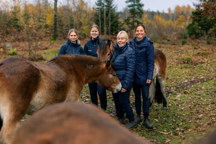 Stolt personal hos Årets ridskola tillsammans med russen från Lojsta Hed, från vänster Alma Kennemar, Nina Nyqvist, Gunilla Stånggren Karlsson och Jeanette Kindeland.