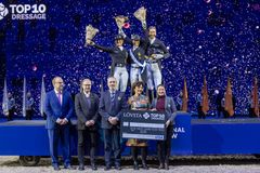 On the podium left to right: Isabell Werth, Jessica von Bredow-Werndl, Patrik Kittel.
In front, left to right: Magnus Ringmark (Ground Jury President), Bo Jenå (Swedish Chef d'Equipe), Ulf Brömster (President Swedish Equestrian Federation), Antonia Ax:son Johnson (Owner of Lövsta Stuteri), Tinne Vilhelmson Silfvén (Head of Lövsta Stuteri).