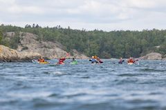En grupp som paddlar med Friluftsfrämjandet