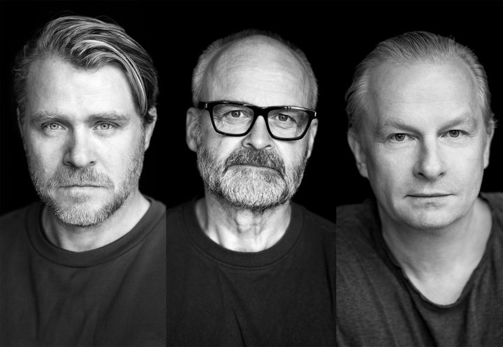 Porträttbilder på skådespelarna Henrik Norlén, Johan Rheborg och Sven Ahlström