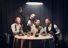 Joachim Bergström, Rennie Mirro, Isabella Lundgren och Karl Dyall i Rat Pack Rhapsody, nypremiär 29 augusti på Stora scenen, Kulturhuset Stadsteatern.