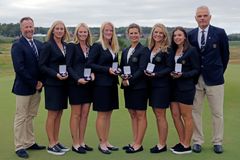 Flicklandslaget EM 2018 brons Flicklandslaget med bronsmedaljer i lag-EM 2018 på Forsgårdens GK