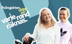 Kampanjbild för Poängjakten - varje rond räknas. Golfprofilerna Johanna Johnson och Ellie Skoog syns på bilden.