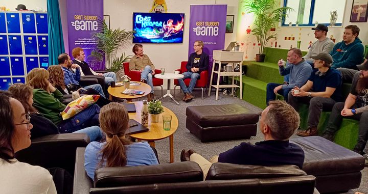 Fredrik Präntare interviewed by Tomas Ahlström during a fireside chat at East Sweden Game in Linköping, Sweden.