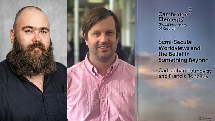 Alt-text: Två män och en bokomslag för "Semi-Secular Worldviews and the Belief in Something Beyond".