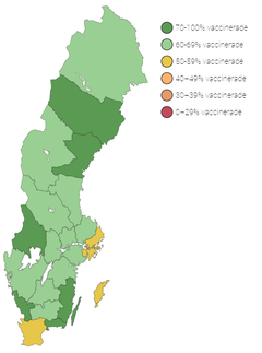 Karta som visar att alla regioner utom två har över 60 procent vaccinerade