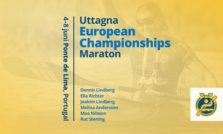 Affisch för "Uttagna European Championships Maraton" i Ponte de Lima, Portugal 4-8 juni. Lista med namn: Dennis Lindberg, Ella Richter, Joakim Lindberg, Melina Andersson, Moa Nilsson, Rut Stening.