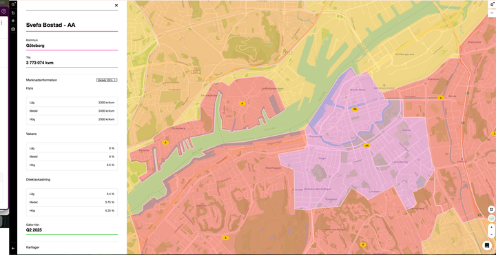 Bild som visar Svefas marknadsdata som kartlager i Patterns analysverktyg
