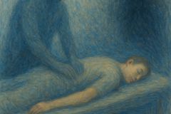 Bild av en person som får en massage, suddigt och konstnärligt stiliserat.