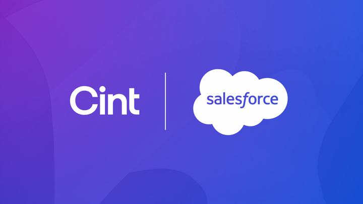 Cints logotyp till vänster, Salesforce logotyp till höger
