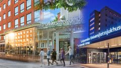 Kollage av byggnader från Sahlgrenska Universitetssjukhuset.
