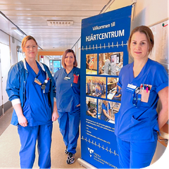 Hjärtcentrum på NÄL består av vårdavdelningarna 43 och 44, samt hjärtmottagningen. Här arbetar Caroline Hemberg, Damira Besic och Elin Dalåsen.