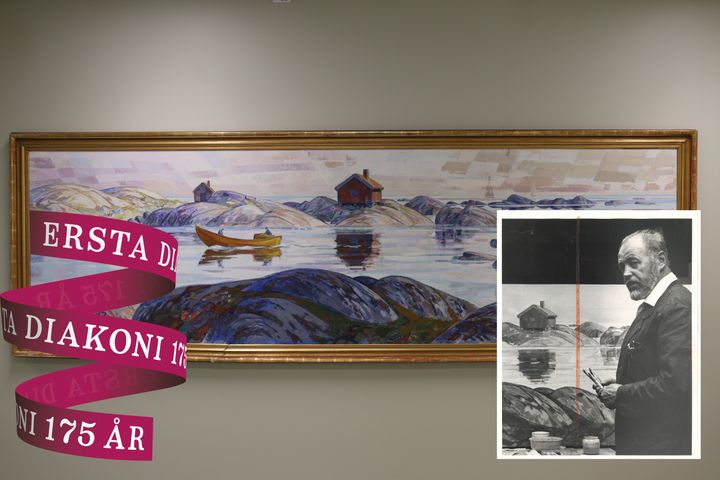 Roland Svensson ”Morgon”, 1967, tempera på pannå 90 x 300 cm (beskuren), Ersta diakoni konstsamling. Faximil från Södermanlands tidning, Foto: Esse Jansson, Norrtelje tidning