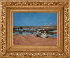 "Två damer på plagen, Villerville" av Hugo Birger