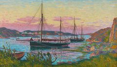 KARL NORDSTRÖM. "Fiskekuttrar i hamnen, (Kyrkösund, Bohuslän)".