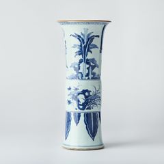 A Large Chinese Transitional Blue and White Porcelain 'Figural' Vase, Gu (Shunzhi).