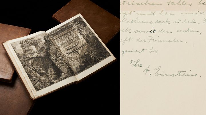HÖGT NOBELPRISTAGARINTRESSE. Albert Einsteins korrespondens med matematikern Chaim Herman Müntz skapade intensiv budgivning under The Rare Books, Maps & Manuscripts Sale på Stockholms Auktionsverk på måndagen. Giovanni Battista Piranesis monumentala fyrdelade verk Le antichità Romane (1756), ett komplett exemplar med proveniens från både Horace Walpole och Gösta Stenman, såldes för 675 000 kronor.