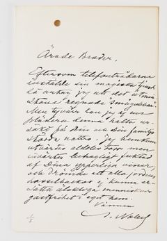 HJÄRTLIGT BREV FRÅN ALFRED NOBEL TILL LOUIS PALANDER.