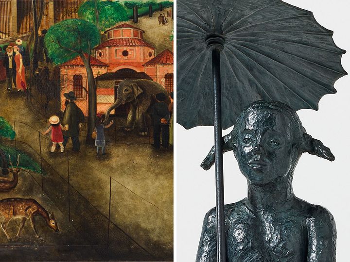 The Modern Art Sale och The Contemporary Art Sale samlar välkurerade urval av de främsta svenska och internationella konstnärskapen från 1900-talets början och fram till idag. Till vänster: Otte Skölds “Jardin des plantes, Paris”. Till höger: Skulpturen "Flicka med fläta och parasoll" – ett strålande exempel på Lena Cronqvists förmåga att förmedla stämningar och perspektiv.