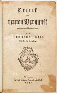 FIRST EDITION OF IMMANUEL KANT, CRITIK DER REINEN VERNUNFT, RIGA 1781.