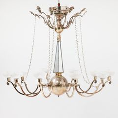 ELIS BERGH. Monumental takkrona, C.G. Hallberg, Stockholm ca. 1923, Swedish Grace, försilvrad mässing och glas.
