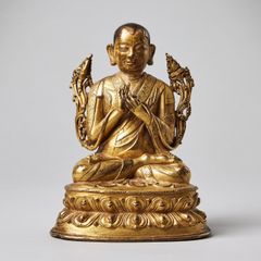 TIBETAN GILT COPPER ALLOY FIGURE OF TSONGKHAPA