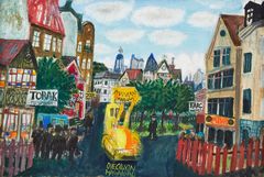 OLLE OLSSON-HAGALUND. "Gula farans intåg i Hagalund", 1960s.