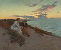 ERIK HENNINGSEN (DENMARK, 1855-1930). Watching the sunset.