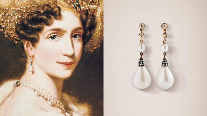 Queen Josefina of Sweden and Norway inherited the magnificent pearl earrings from her mother, Augusta Amalia of Bavaria (picture), Duchess of Leuchtenberg.