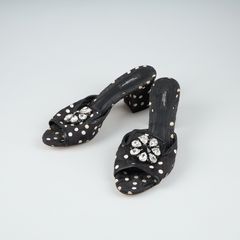 DOLCE & GABBANA. Sandals, black and white with rhinestone embellishments.