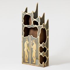 VALENTIN KIELLAND. Cabinet, Norway 1902, birch and spruce, carved and polychrome painted decoration, partly in relief.