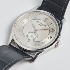 PATEK PHILIPPE, Calatrava, wristwatch, 37 mm, platinum, certificate, January 2013.