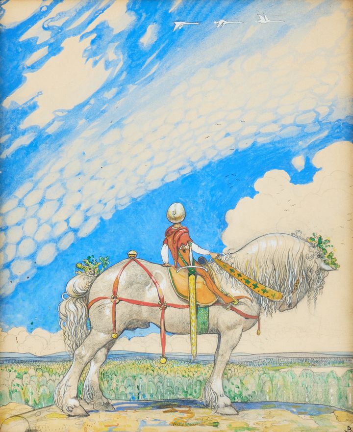 John Bauer’s iconic watercolor "Ut i vida världen" (Out into the Wide World) sold for SEK 5.1 million at Stockholms Auktionsverks live auction, The Curated Classics Sale, on Wednesday.
