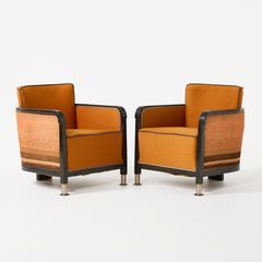 OTTO SCHULZ. Armchairs, a pair, Boet, Gothenburg, 1930s, frames in ebonised birch, upholstered in textile with floral borders.