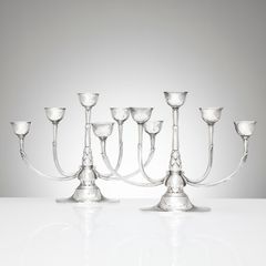 HARALD NIELSEN. Five-light candelabra, a pair, sterling silver, Georg Jensen & Wendel A/S, Denmark, 1945–1951, design no. 537 A.