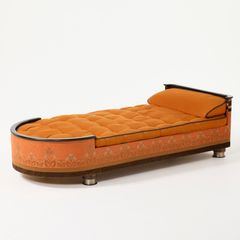 OTTO SCHULZ. Daybed, Boet, Gothenburg, 1930s, rails and frame in ebonised birch, upholstered in textile with floral borders.