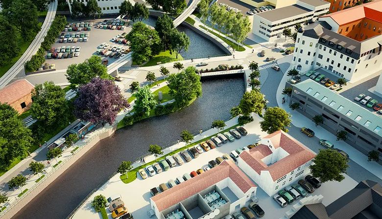 En visionsskiss av området vid nya Nybron.