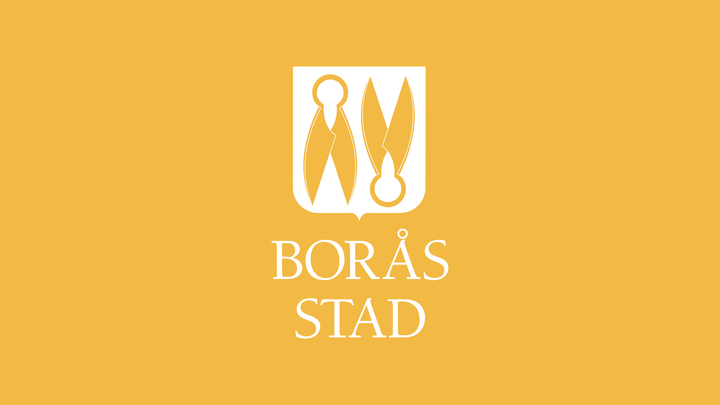 Logotyp för Borås stad med två skräddarsaxar på en gul bakgrund.