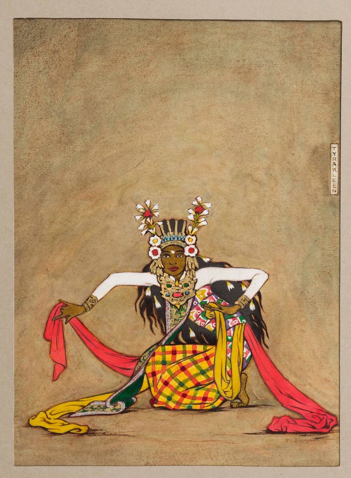 Tyra Kleens gouache hämtad ur "Temple Dances in Bali" (1936).