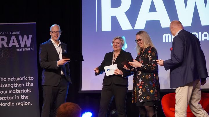 Håkan Lind, Senior Innovation Adviser, Nordic Innovation tillsammans med Maria Sunér, vd Svemin, Pekka Suomela, vd FinnMin och Anita Helene, generalsekteterare Norsk Bergindustri.