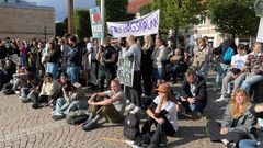 I september 2023 samlades folkhögskolor och deltagare på olika platser runt om i Sverige under parollen #FolkhögskolanBildarSverige. Bilden är från Jönköping. Foto: Södra Vätterbygdens Folkhögskola